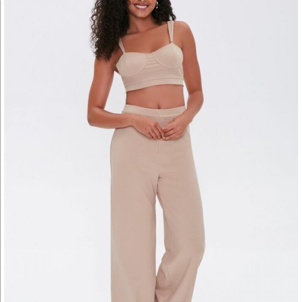 Cute beige crop top and pant set